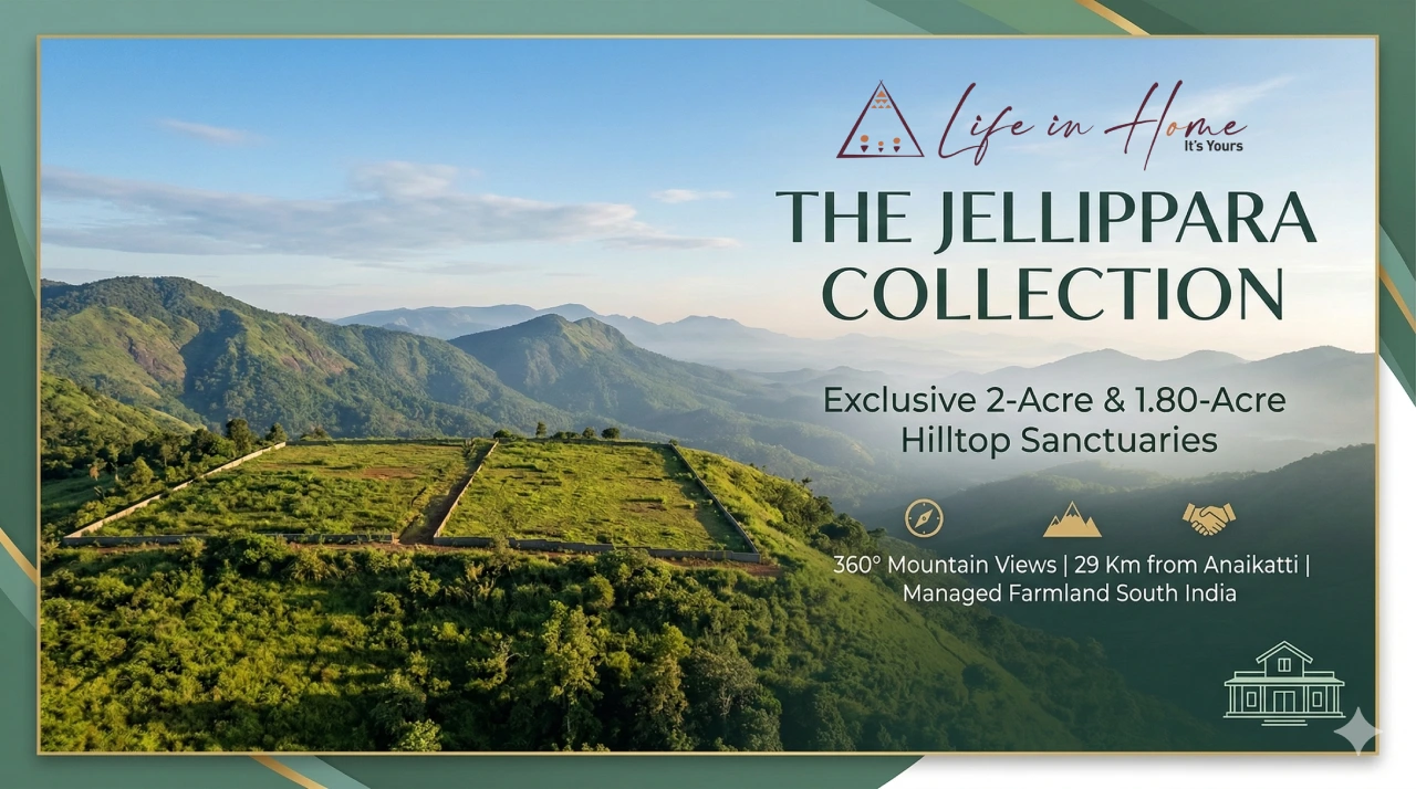 Jellippara super scenic hilltop farmhouse land 2 acres and 1.8 acres near Anaikatti 360 view