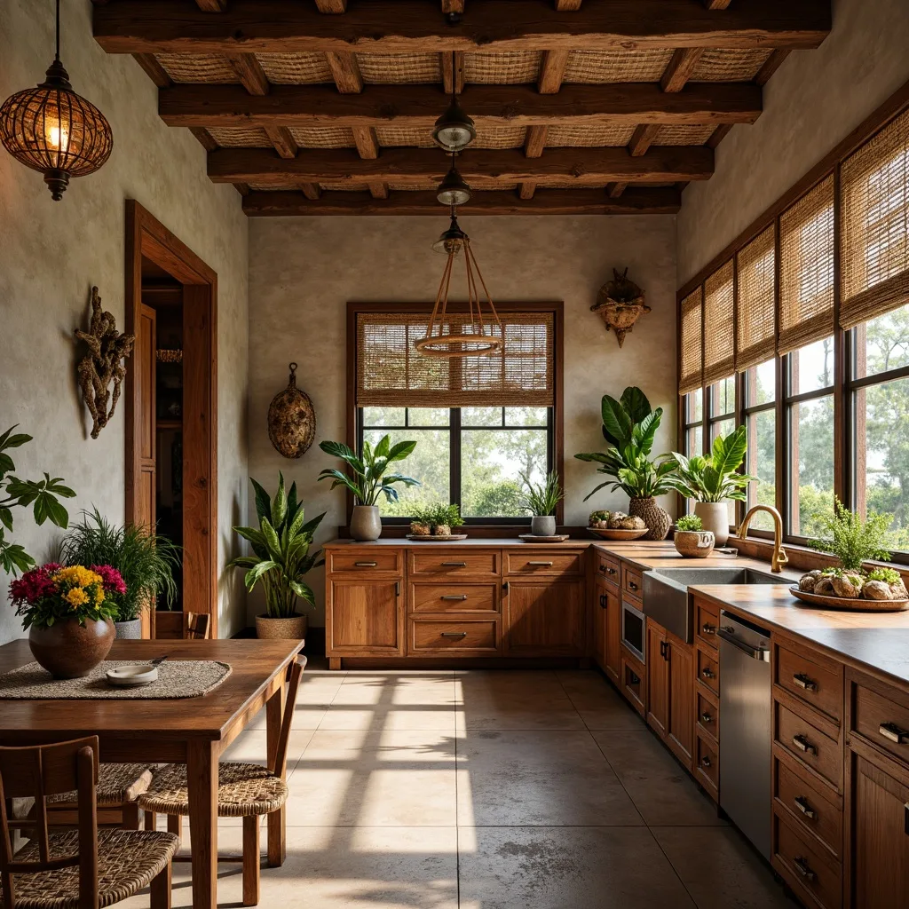 Traditional Kerala style modular kitchen with dark teak wood shutters, brass hardware, and a modern chimney—heritage NRI home in Palakkad.